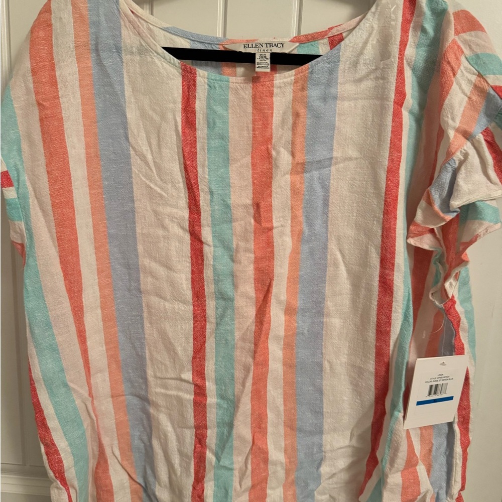 Stripped linen top by Ellen Tracey size XL made in Bangladesh
